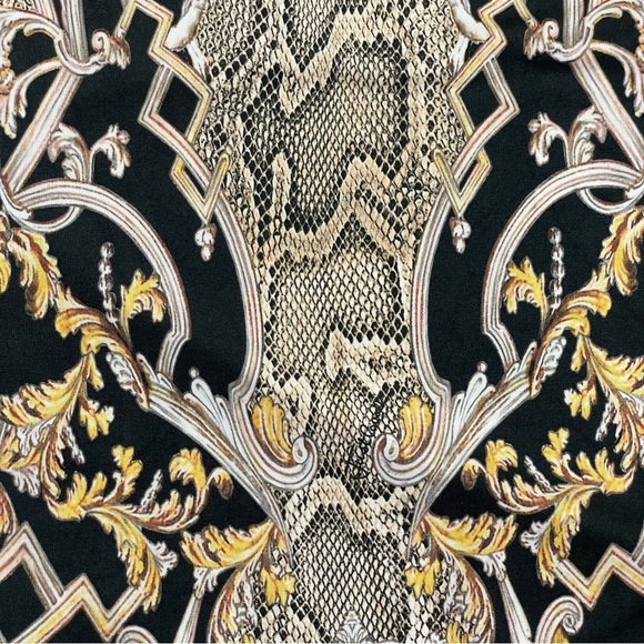 Roberto Cavalli Just Cavalli Black & Gold Baroque Printed Scuba Dress - Picture 7 of 12